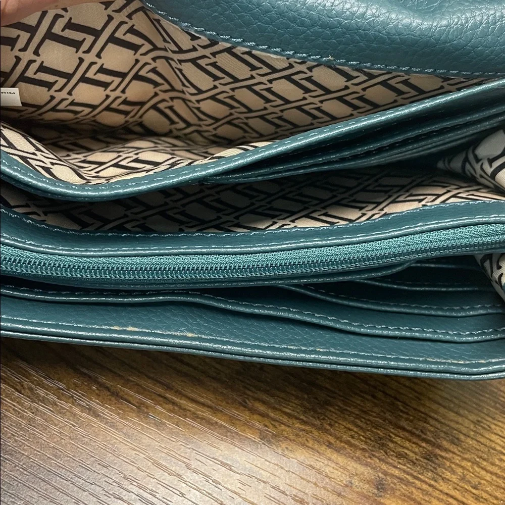 Tignanello Deep Teal Green Pebbled Leather Small Wallet Bag